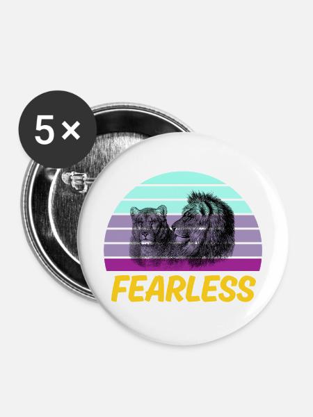 Furchtloser Retro-Löwe - Buttons mittel 32 mm (5er Pack) - Weiß