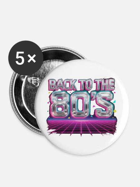 Back to the 80s Neon Grid - Buttons mittel 32 mm (5er Pack) - Weiß