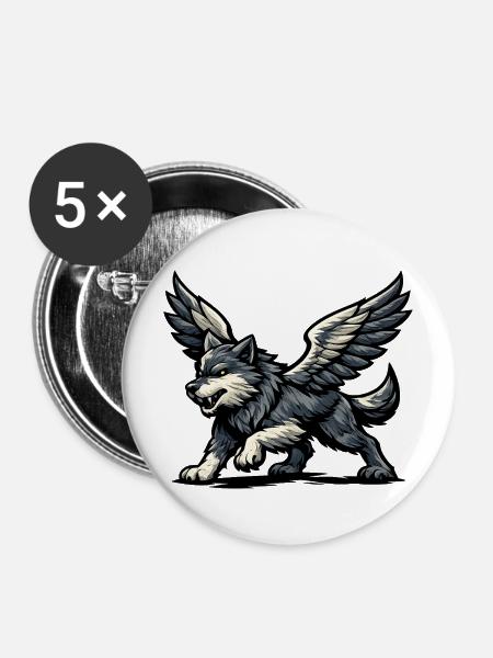 Flügelwolf Majestätisch - Buttons mittel 32 mm (5er Pack) - Weiß