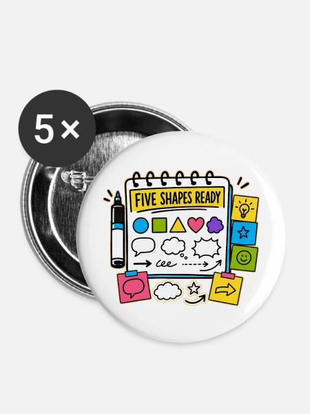 FIVE SHAPES READY - Buttons mittel 32 mm (5er Pack) - Weiß