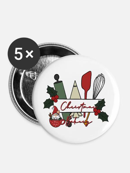 Weihnachtsbäckerei Motiv - Buttons mittel 32 mm (5er Pack) - Weiß