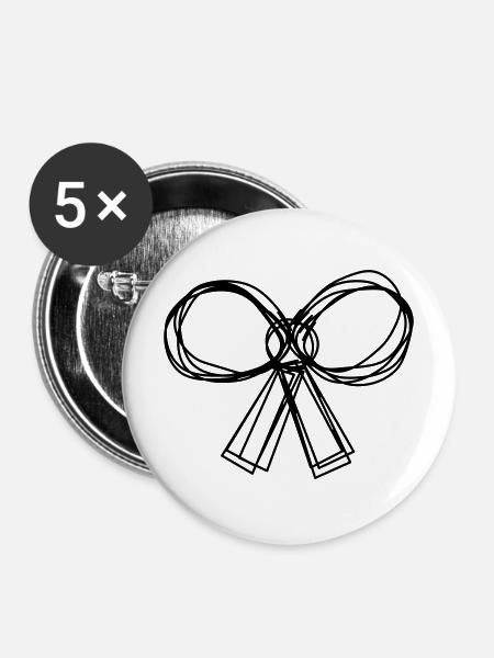 Schleife handgezeichnet - Buttons mittel 32 mm (5er Pack) - Weiß