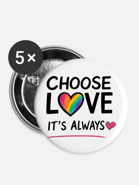 ICH WÄHLE LIEBE - Buttons mittel 32 mm (5er Pack) - Weiß