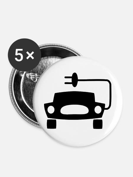 Elektrische Autos - Buttons mittel 32 mm (5er Pack) - Weiß