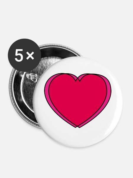 Pop-Art Herz in Pink & Rot - Buttons mittel 32 mm (5er Pack) - Weiß