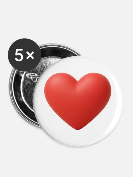 Glänzendes 3D Herz - Buttons mittel 32 mm (5er Pack) - Weiß