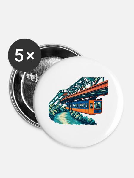 Wuppertaler Schwebebahn Retro - Buttons mittel 32 mm (5er Pack) - Weiß