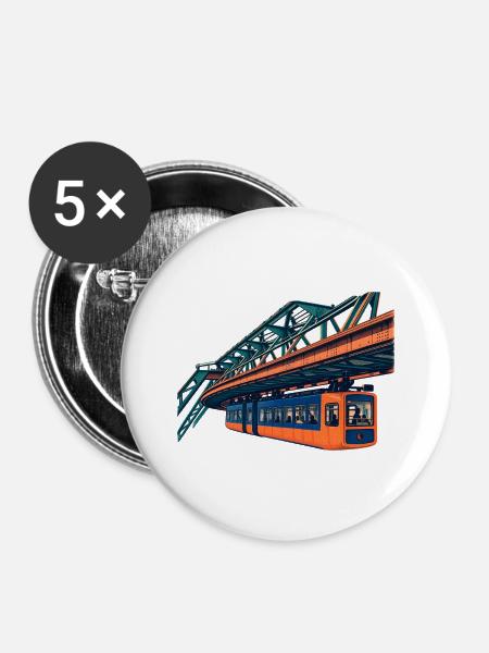Wuppertaler Schwebebahn Risograph - Buttons mittel 32 mm (5er Pack) - Weiß