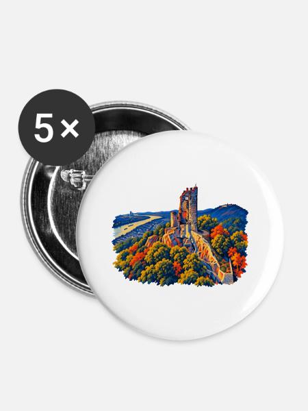 Drachenfels Expressionistisch - Buttons mittel 32 mm (5er Pack) - Weiß