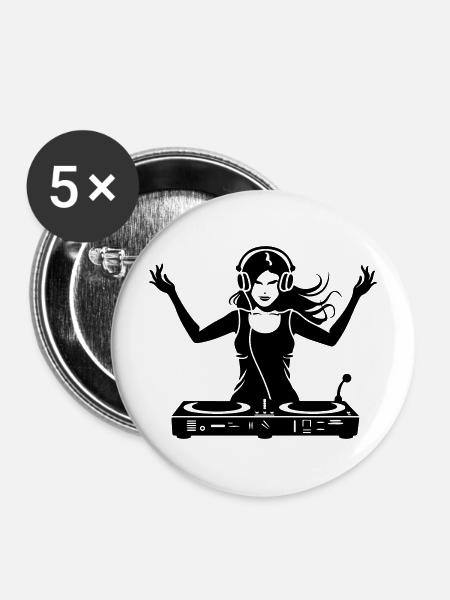 Frau DJ - Buttons mittel 32 mm (5er Pack) - Weiß