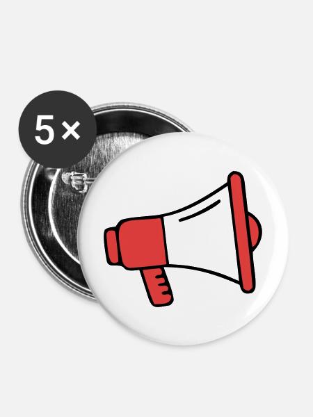 Rotes Megafon Ultras Icon - Buttons mittel 32 mm (5er Pack) - Weiß