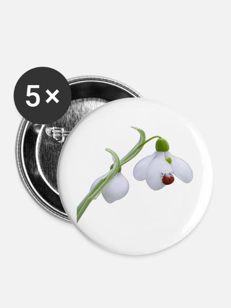 Schneeglöckchen-Marienkäferblüte - Buttons mittel 32 mm (5er Pack) - Weiß