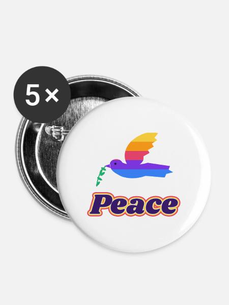 Friedenstaube Retro – Peace Taube 70er - Buttons mittel 32 mm (5er Pack) - Weiß