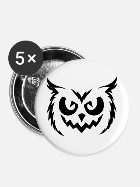 Halloween Eule – Spooky Owl Face - Buttons mittel 32 mm (5er Pack) - Weiß