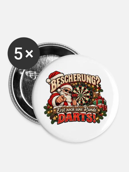 Darts lustiges weihnachtliches Motiv Dart-Motiv - Buttons mittel 32 mm (5er Pack) - Weiß