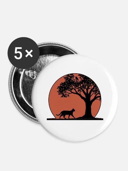 Katze Herbst Sonnenuntergang - Buttons mittel 32 mm (5er Pack) - Weiß