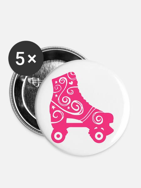 Dekorierter Rollschuh - Buttons mittel 32 mm (5er Pack) - Weiß
