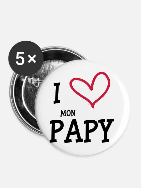 I Love my Opa - Buttons mittel 32 mm (5er Pack) - Weiß