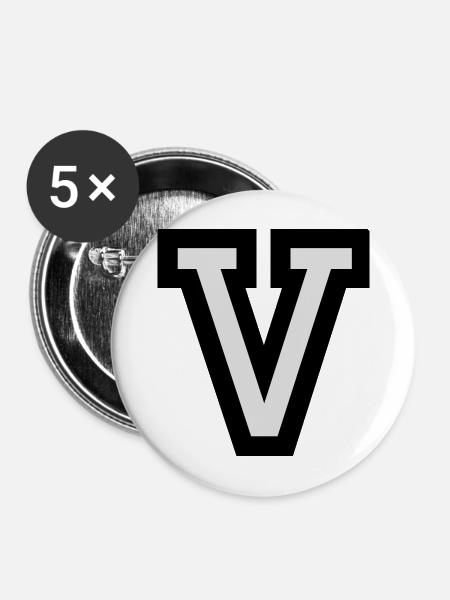Buchstabe V - Buttons mittel 32 mm (5er Pack) - Weiß
