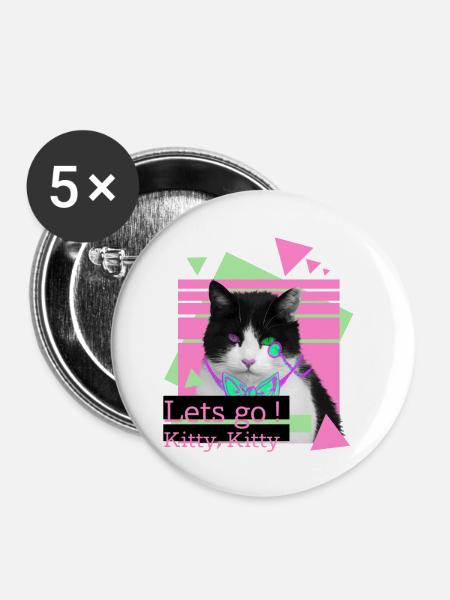 Lets go kitty, kitty - Buttons mittel 32 mm (5er Pack) - Weiß