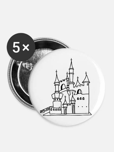 Schloss - Buttons mittel 32 mm (5er Pack) - Weiß