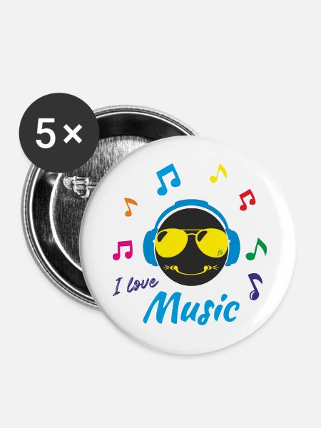 Ich mag Musik - Buttons mittel 32 mm (5er Pack) - Weiß