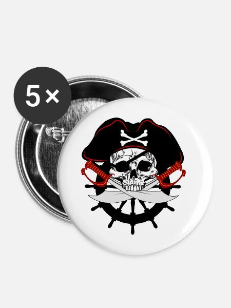 Piratenschädel - Buttons mittel 32 mm (5er Pack) - Weiß
