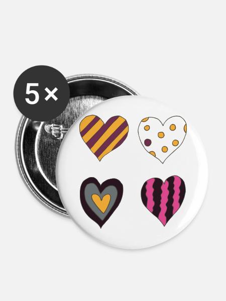 herzen variation vierte - Buttons mittel 32 mm (5er Pack) - Weiß