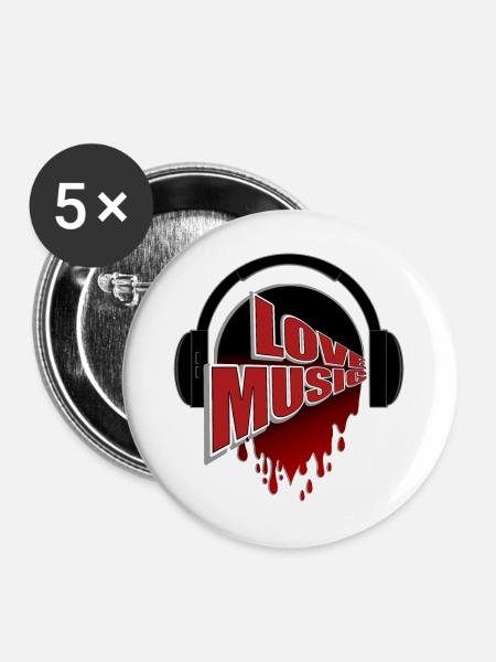 Liebe Musik Kopfhörer Herzblut - Buttons mittel 32 mm (5er Pack) - Weiß