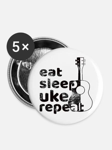 eat sleep uke repeat! schwarz - Buttons mittel 32 mm (5er Pack) - Weiß