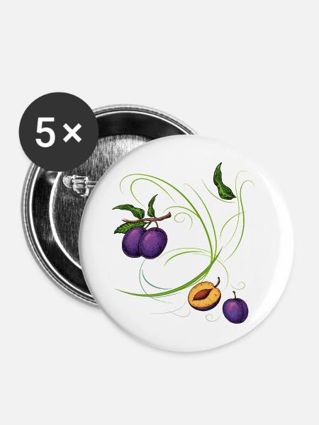Pflaumen, Obst - Buttons mittel 32 mm (5er Pack) - Weiß