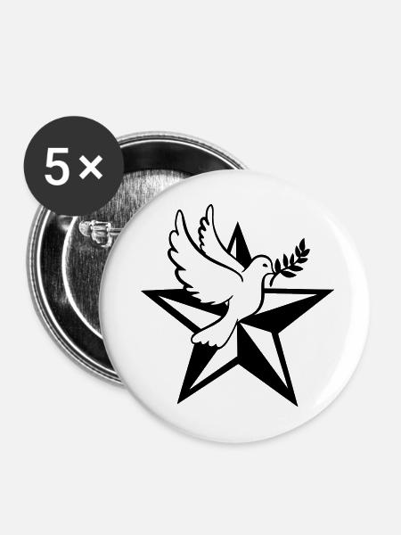 Stern mit Taube - Buttons mittel 32 mm (5er Pack) - Weiß