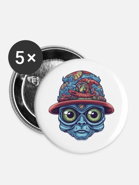 Psychedelischer Alien - Buttons mittel 32 mm (5er Pack) - Weiß