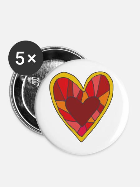 herz in kunst - Buttons mittel 32 mm (5er Pack) - Weiß