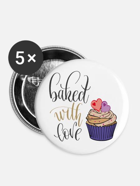 backen mit Liebe - Buttons mittel 32 mm (5er Pack) - Weiß