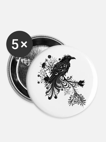 Rabe 1 - Buttons mittel 32 mm (5er Pack) - Weiß