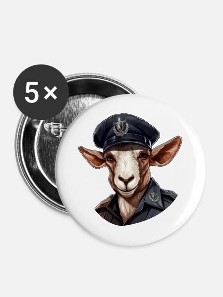 Ziegen Polizei - Buttons mittel 32 mm (5er Pack) - Weiß