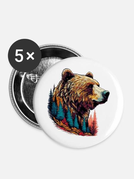 Bär mit Waldschmuck - Buttons mittel 32 mm (5er Pack) - Weiß