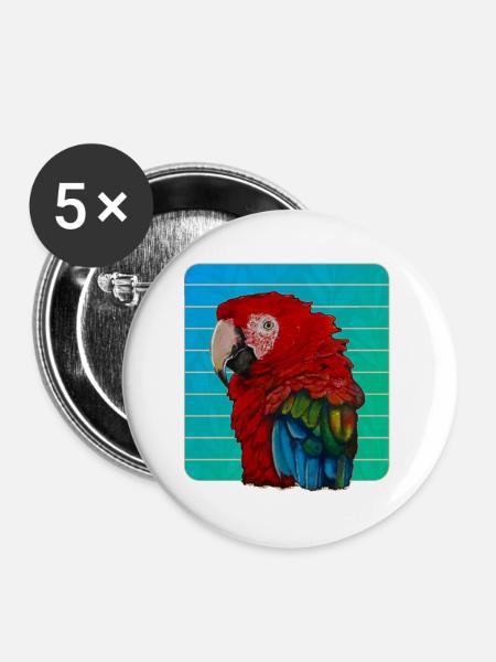 Roter Ara Papagei Gouache Malerei - Buttons mittel 32 mm (5er Pack) - Weiß