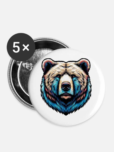 Bär - Buttons mittel 32 mm (5er Pack) - Weiß