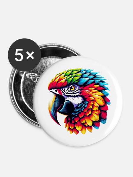 Papagei - Buttons mittel 32 mm (5er Pack) - Weiß