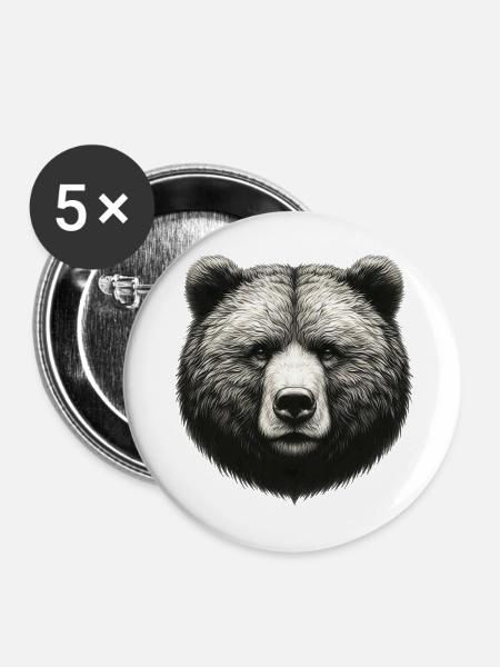 Bär - Buttons mittel 32 mm (5er Pack) - Weiß