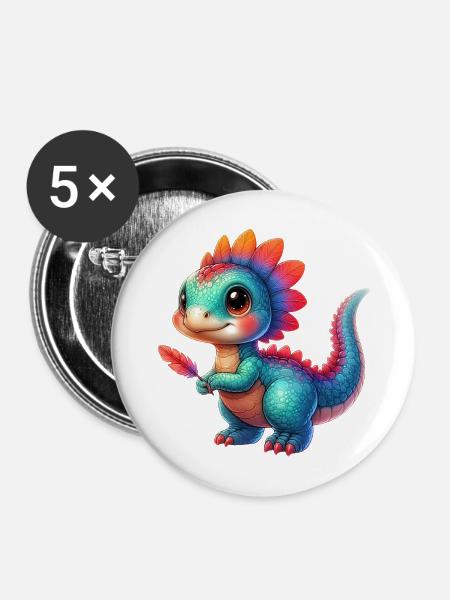 Dinosaurier - Buttons mittel 32 mm (5er Pack) - Weiß