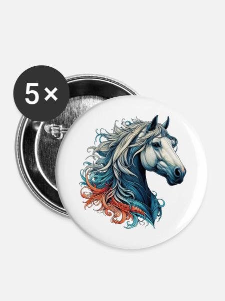 Pferd - Buttons mittel 32 mm (5er Pack) - Weiß