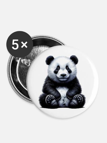 Panda - Buttons mittel 32 mm (5er Pack) - Weiß
