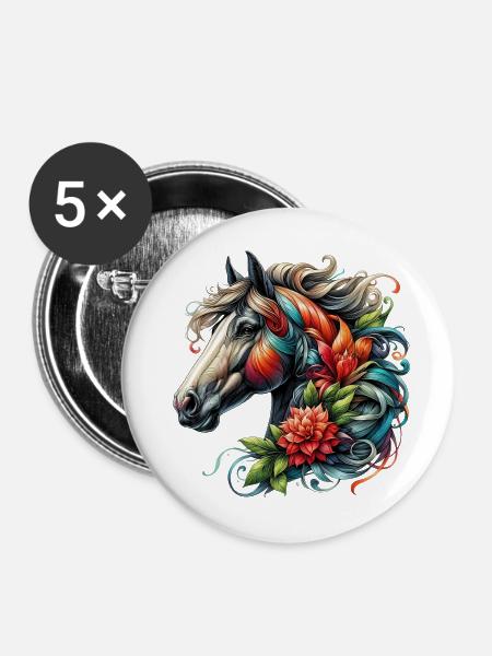 Pferd - Buttons mittel 32 mm (5er Pack) - Weiß