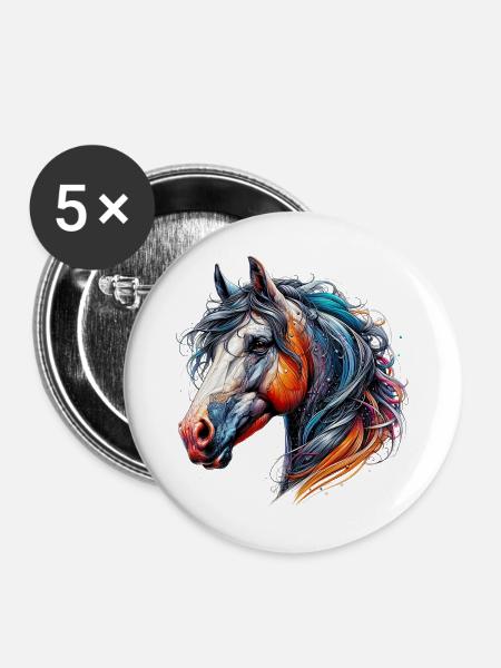 Pferd - Buttons mittel 32 mm (5er Pack) - Weiß
