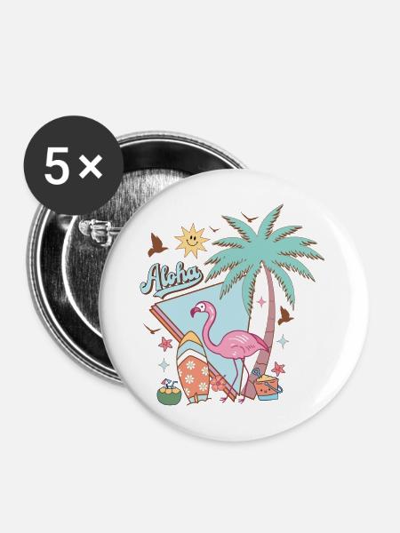 Aloha Sommer - Buttons mittel 32 mm (5er Pack) - Weiß