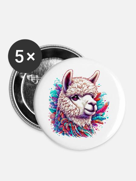 Alpaka - Buttons mittel 32 mm (5er Pack) - Weiß