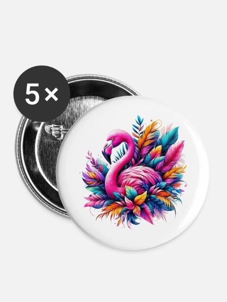 Flamingo - Buttons mittel 32 mm (5er Pack) - Weiß